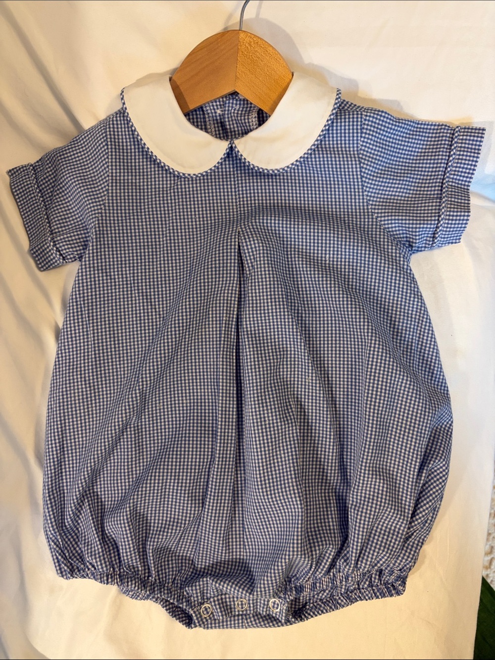 Blue Gingham Peter Pan Collar Baby Bubble Romper